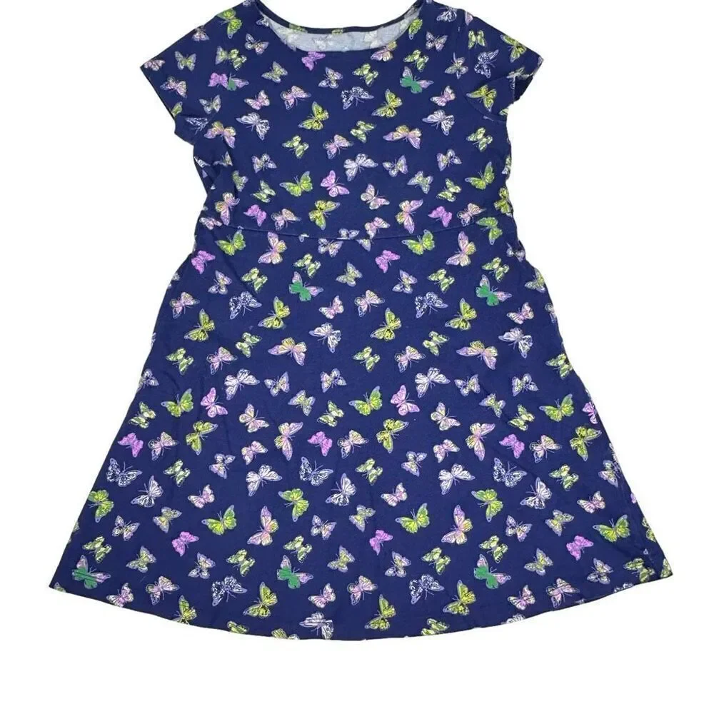 Lands End 6X Blue Butterfly Print Dress